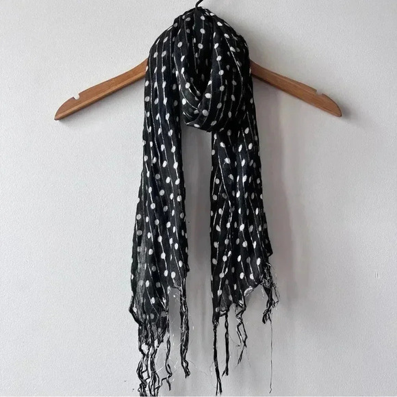 Black And White Polka Dot Silver Metallic Striped Scarf - Picture 1 of 7